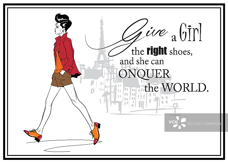 穿着时尚的素描风女孩图片素材