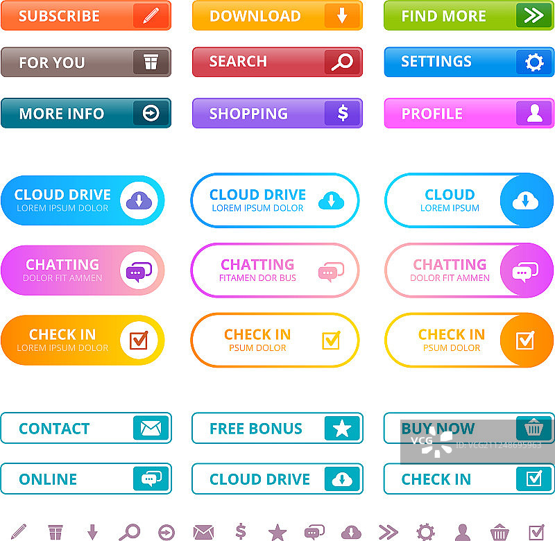 彩色网页按钮互联网UI扁平元素图片素材