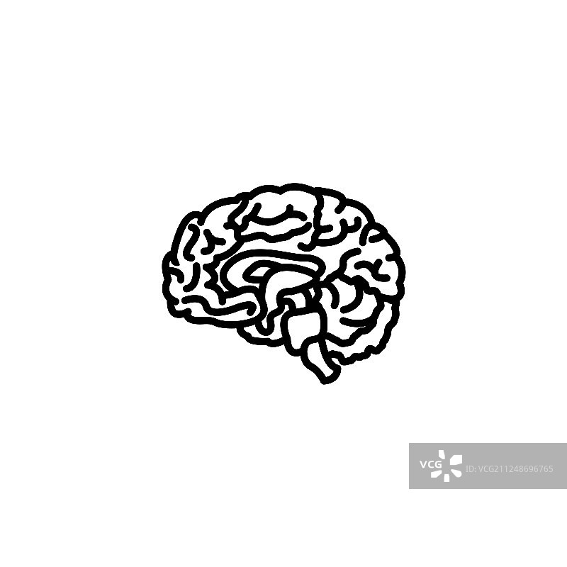 网页线条图标：白色背景上的黑色人脑图片素材