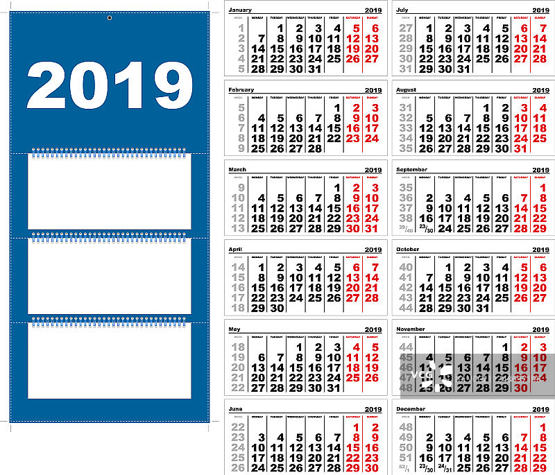 2019年季度墙壁日历网格模板图片素材
