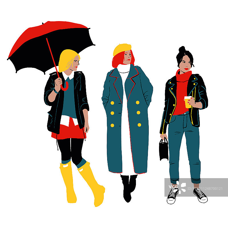 秋季街头风格：三个年轻女性图片素材