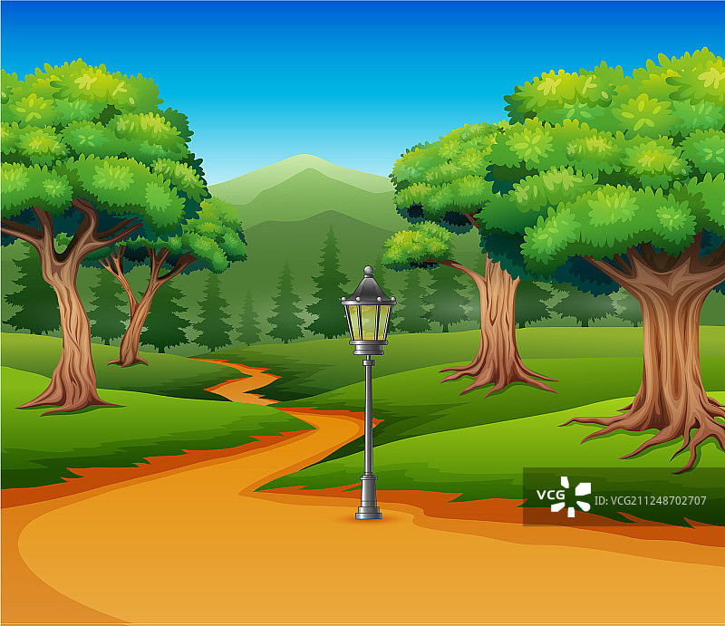 带泥土路的森林背景卡通图片素材