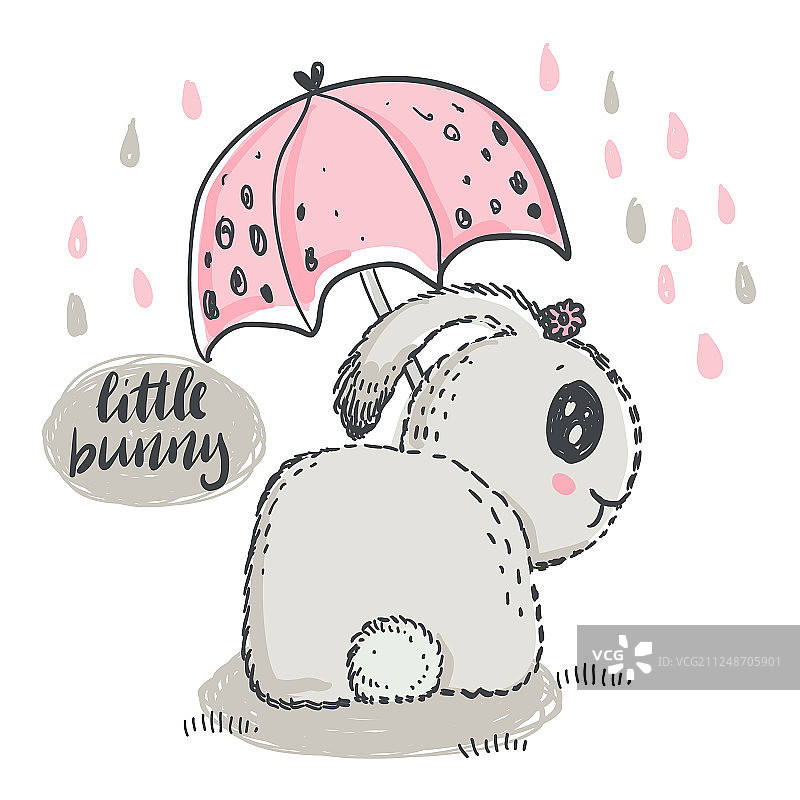 手绘可爱兔子撑伞图片素材