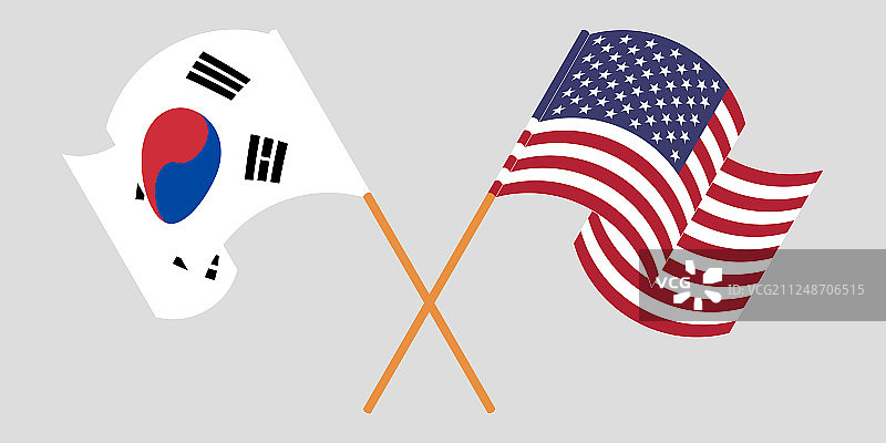 美国和韩国国旗飘扬图片素材