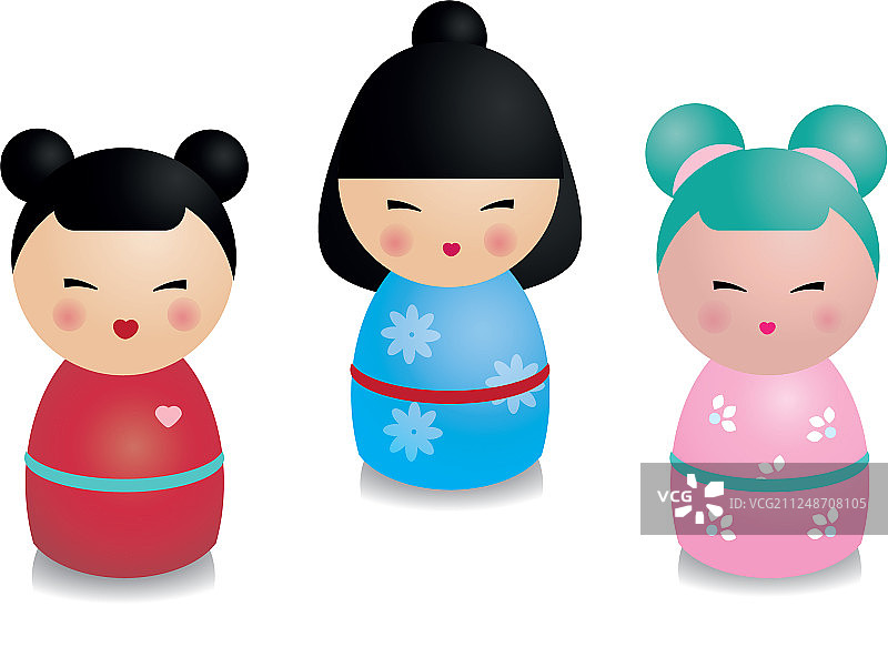 可爱卡通日本木偶娃娃套装图片素材