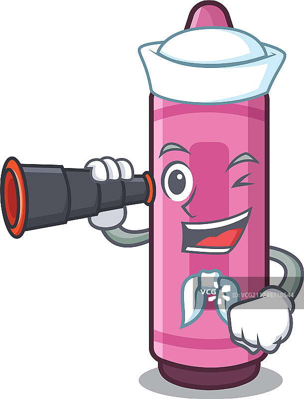 手持望远镜的水手和粉色蜡笔图片素材