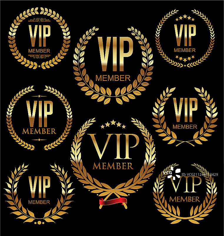 VIP会员金色月桂花环合集图片素材