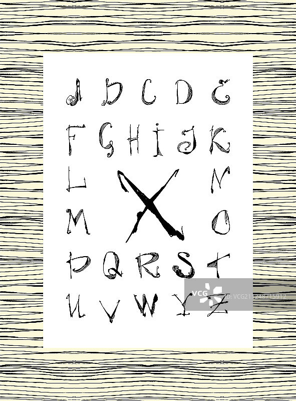 手绘英文字母黑白图案图片素材