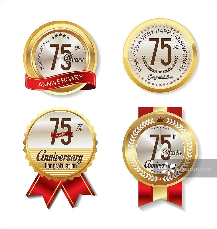 75周年金色徽章周年纪念合集图片素材