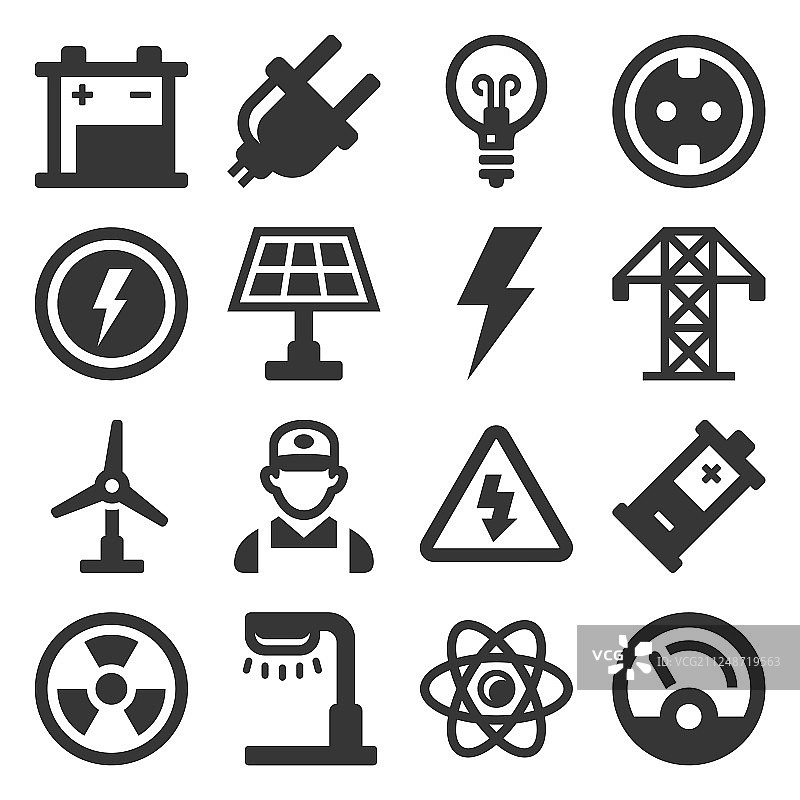 白色背景上的能源电力图标集图片素材