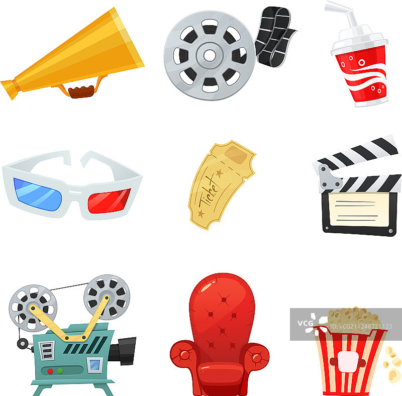 彩色2.5D卡通电影图标合集图片素材