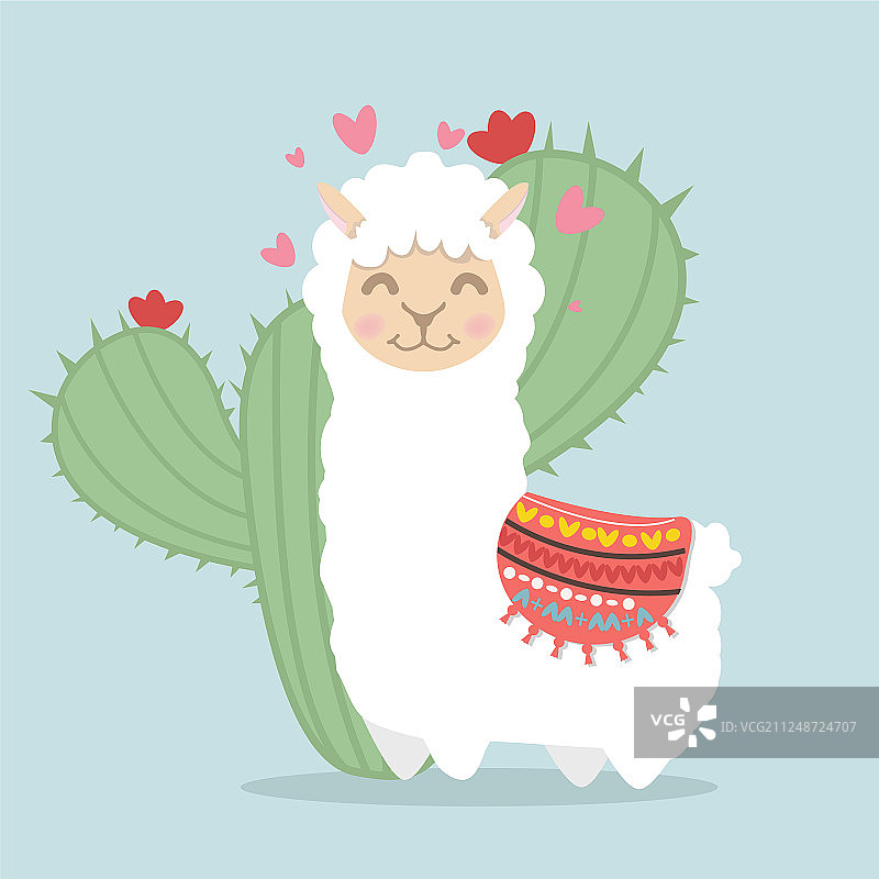 毛茸茸的羊驼与仙人掌图片素材
