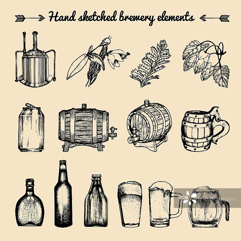 复古啤酒厂元素套件图片素材