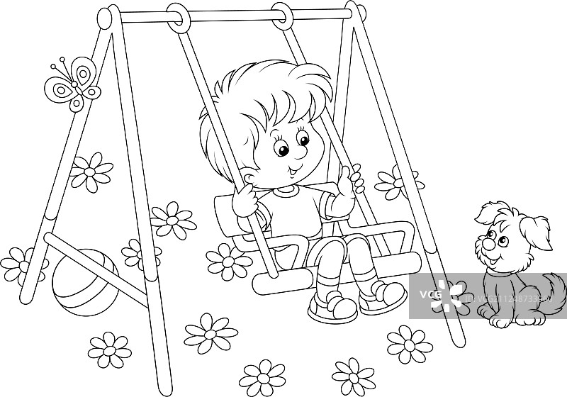 在游乐场玩具秋千上的小男孩图片素材