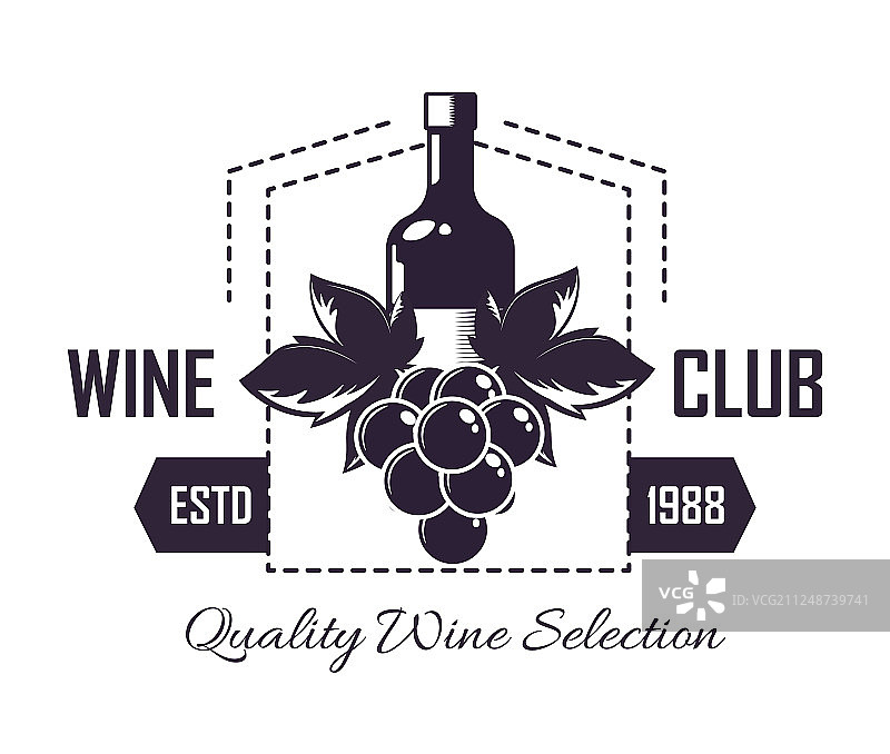 高级葡萄酒俱乐部单色徽章图片素材