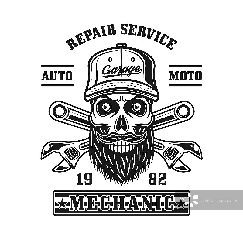 带有机械师骷髅头的维修服务标志图片素材