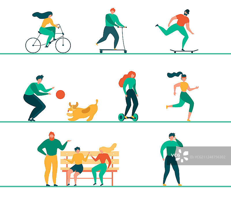 现代人户外活动扁平风格插画集图片素材