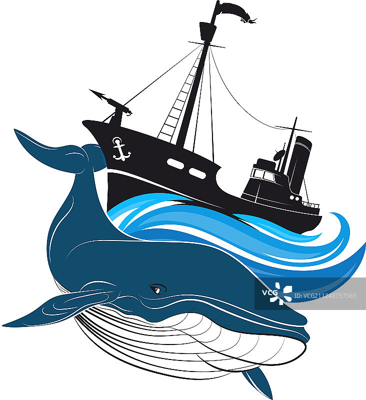 捕鲸者和蓝鲸图片素材