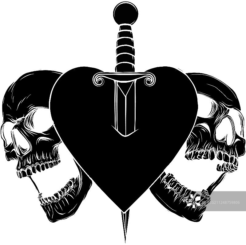 带剑的浪漫骷髅头设计图片素材