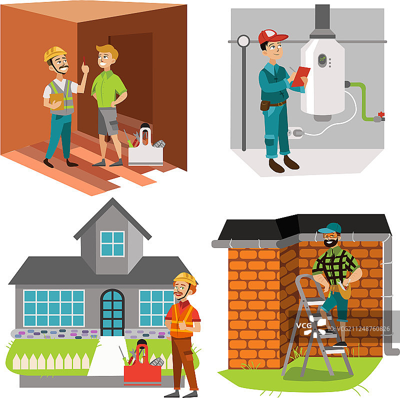 检查员检查房间热水器和房屋图片素材