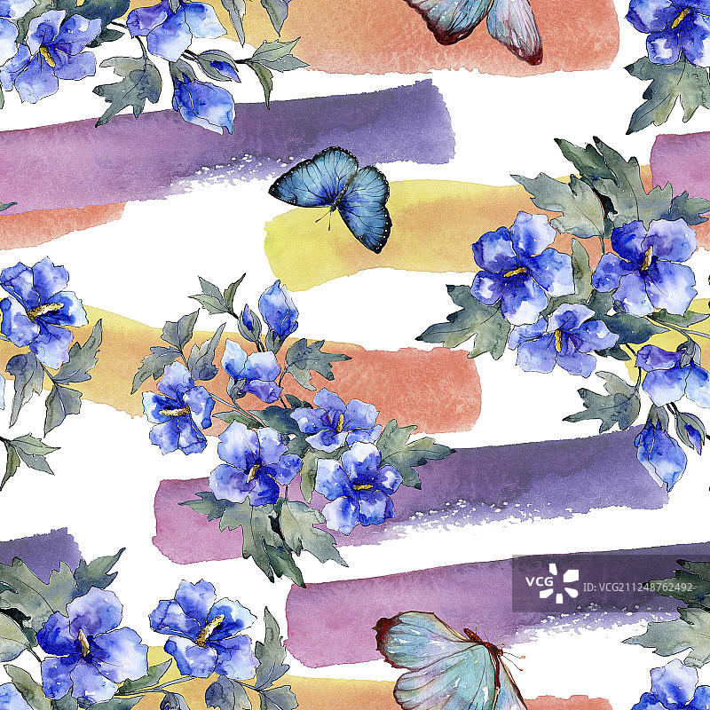 水彩蓝色罂粟花花束背景图案图片素材