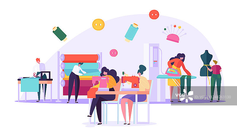 服装纺织厂缝纫女工图片素材