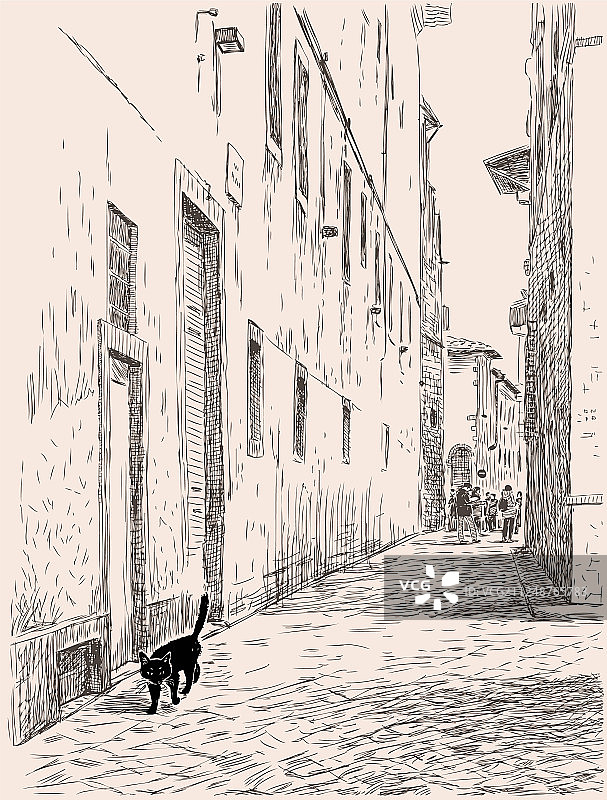 黑猫漫步老城图片素材