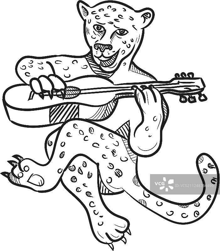 弹奏原声吉他的快乐豹子卡通图片素材