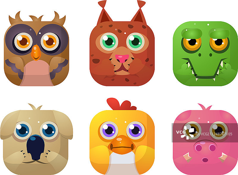 GUI方形APP图标素材中的可爱动物图片素材