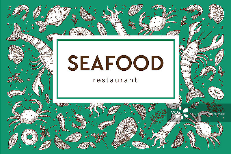 海鲜餐厅菜单素描海报图片素材