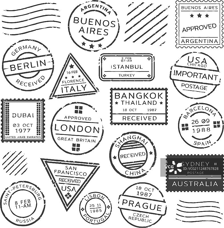 复古邮票单色图集图片素材