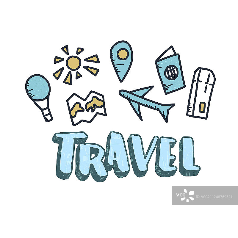 旅行涂鸦元素集合图片素材