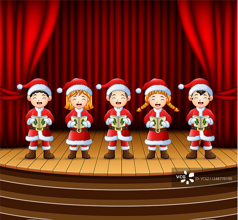 一群孩子在唱圣诞颂歌图片素材