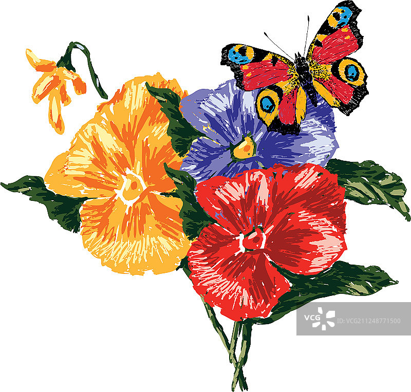 三色堇与蝴蝶图片素材