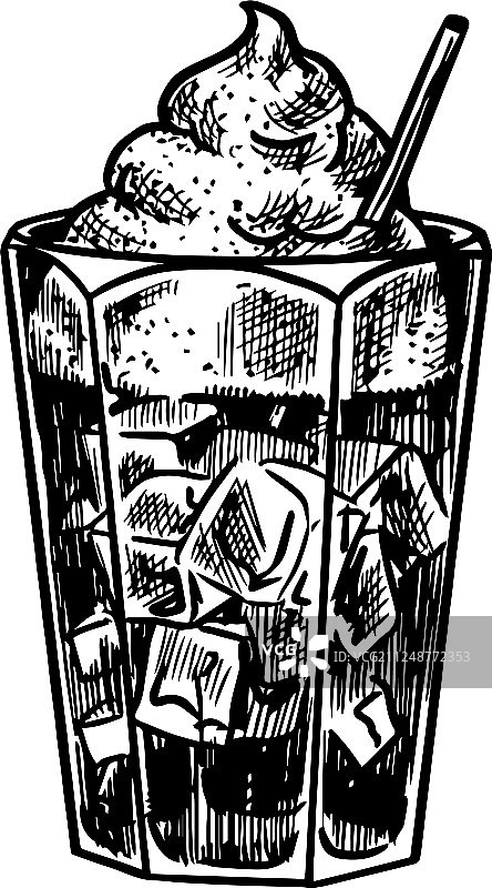 玻璃杯复古风格的冰沙咖啡图片素材