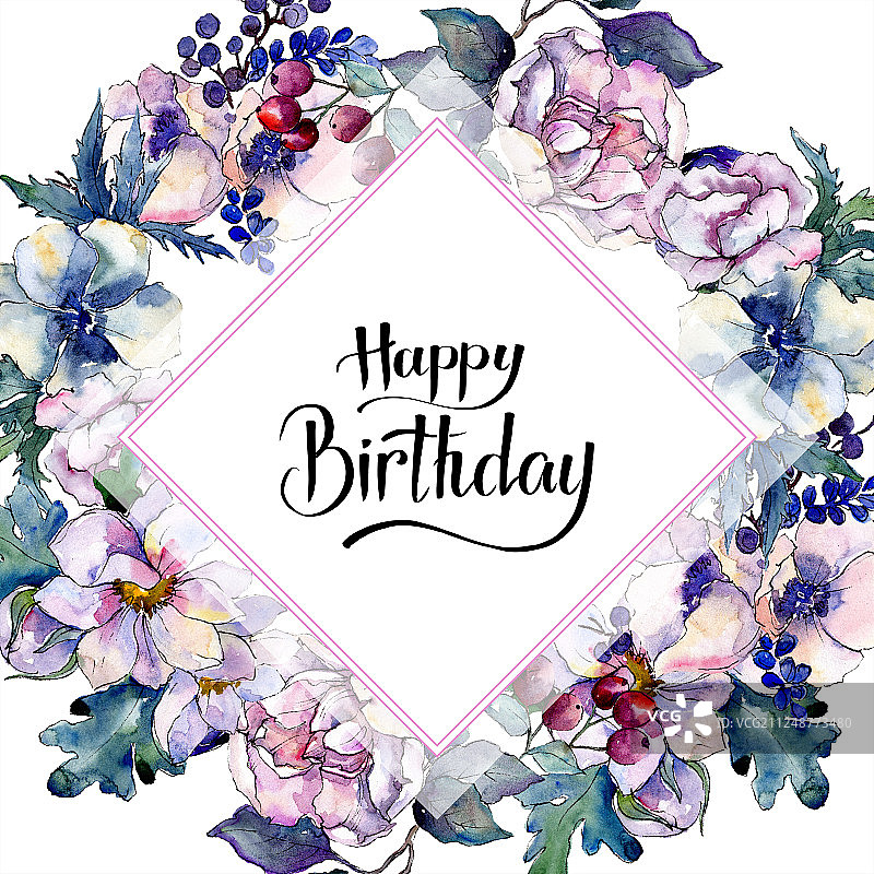 水彩彩色花卉方形边框图片素材