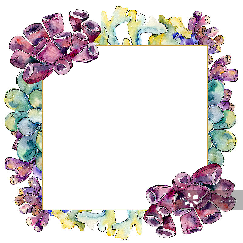 水下彩色珊瑚礁边框装饰方块图片素材