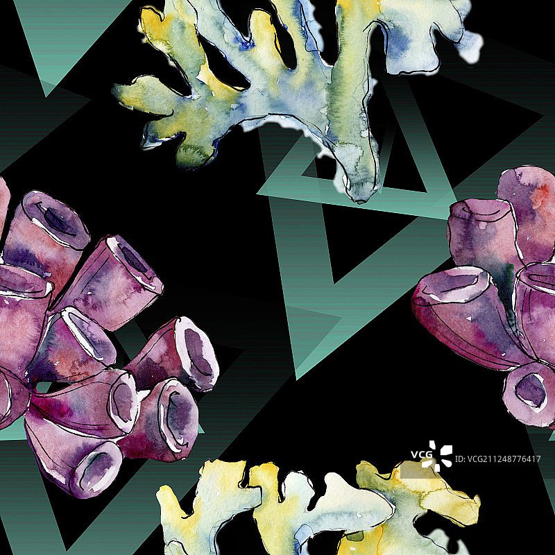 水下彩色珊瑚礁边框装饰方块图片素材