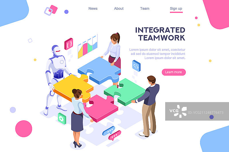 扁平风格的半机械人概念图片素材