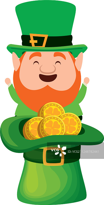 戴帽子和硬币的圣帕特里克节绿野小精灵图片素材