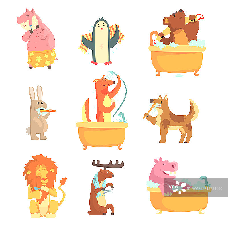 可爱动物洗澡套装图片素材