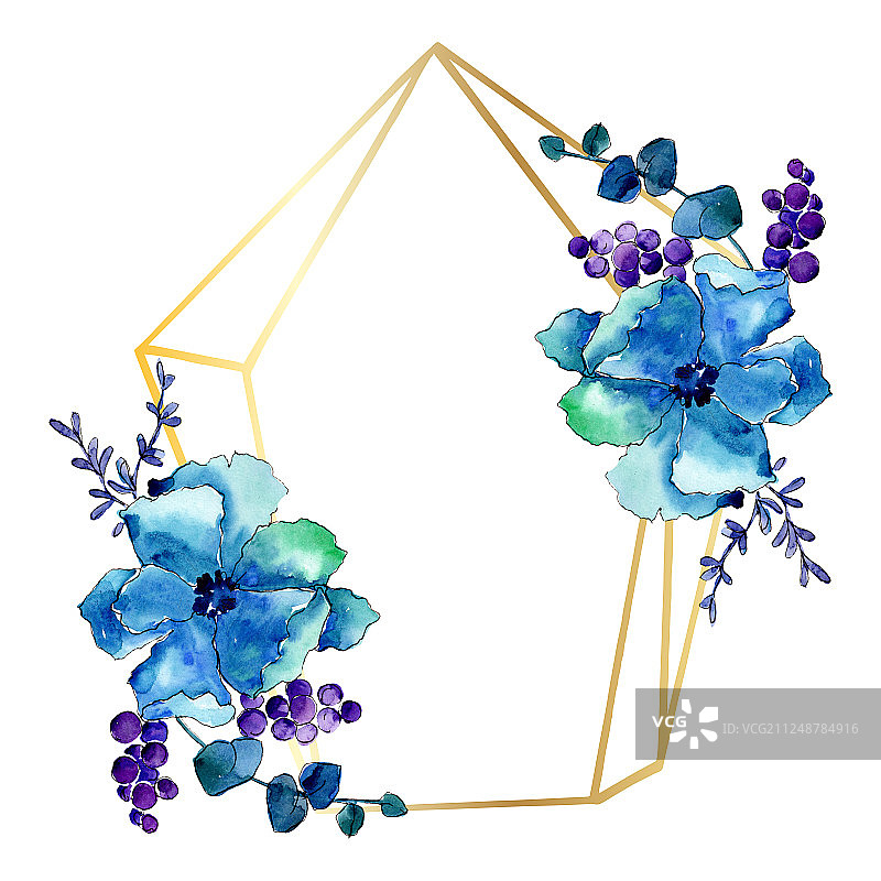 花卉植物花朵花束水彩背景插图集，边框水晶装饰方块图片素材