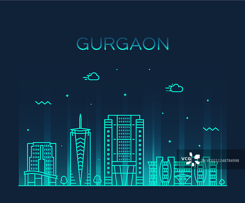 古尔冈天际线：印度哈里亚纳邦线性风格图片素材