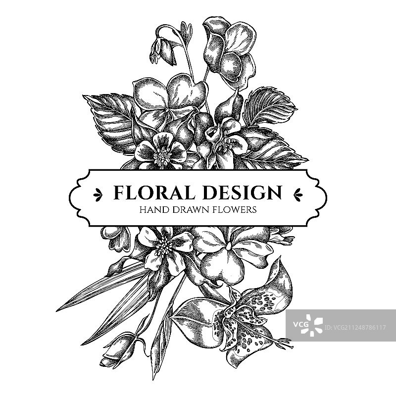 黑白花束设计图片素材