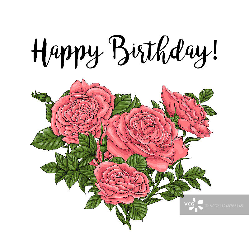 手绘珊瑚玫瑰贺卡图片素材