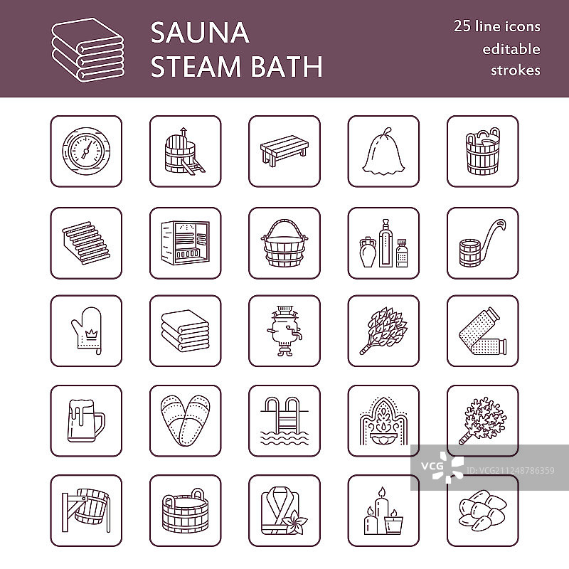 蒸汽桑拿浴室设备线性图标图片素材