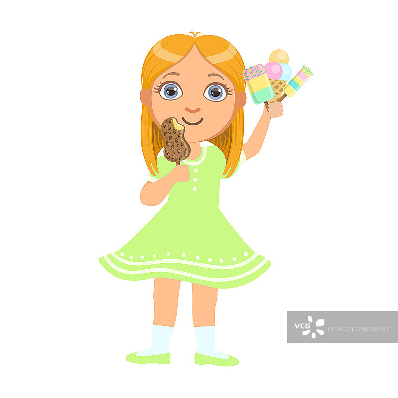 拿着彩色冰淇淋的可爱女婴图片素材