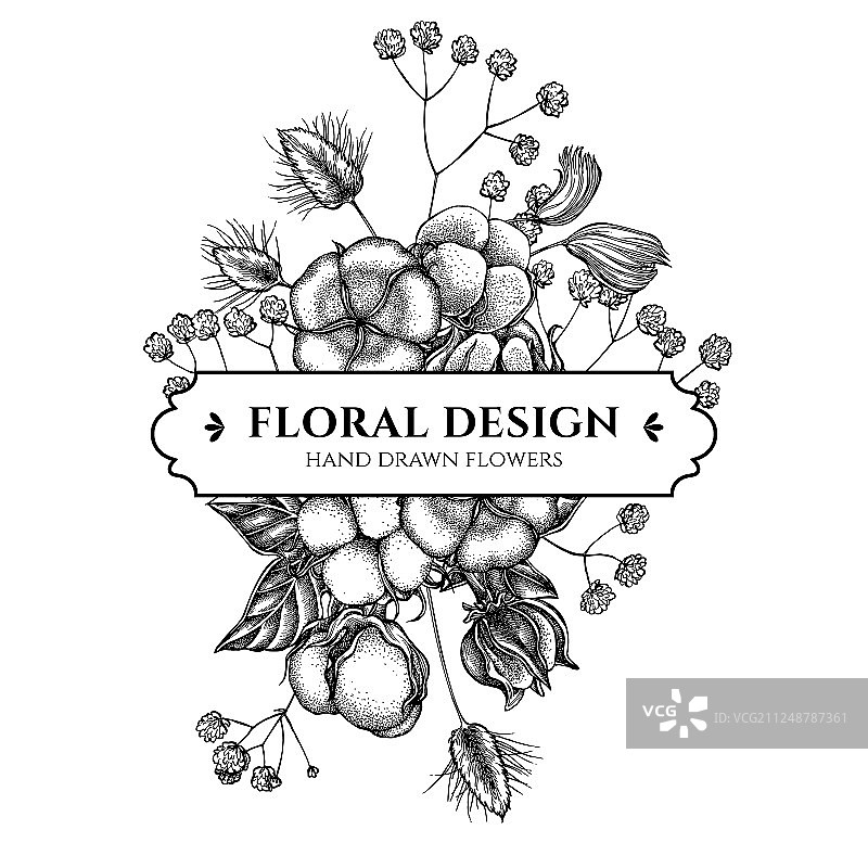 黑白兔尾草花束设计图片素材