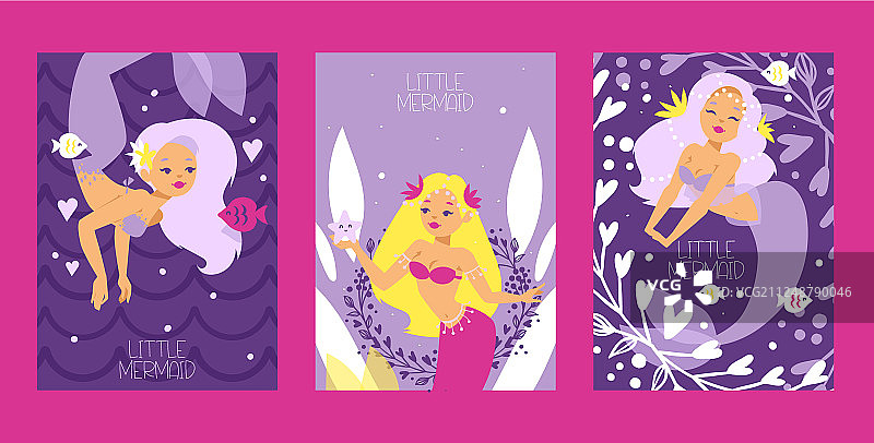 小美人鱼、海藻和植物图片素材