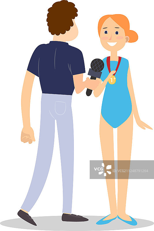 男记者采访年轻女孩图片素材